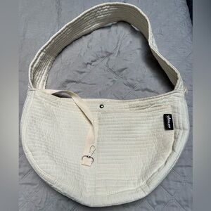 Cream Quilted Shoulder Pet Carrier Sling Bag